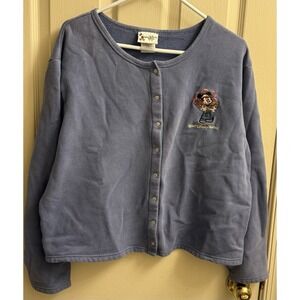 Mickey Mouse Disney World‎ Embroidered Button Up Cardigan XL Chocolate & Roses